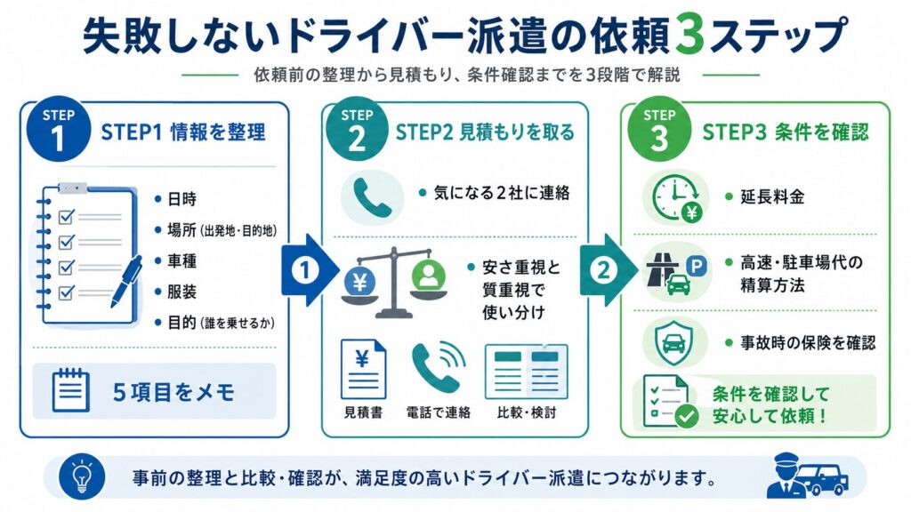 依頼の流れ 3ステップ図