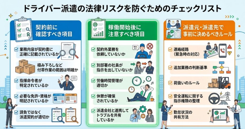 ドライバー派遣の法律リスクを防ぐためのチェックリスト