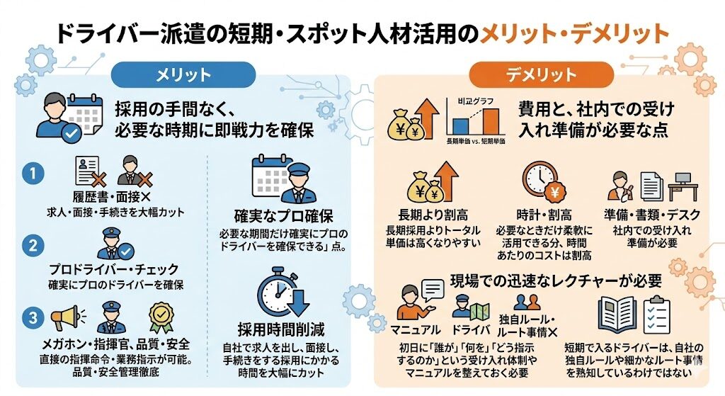 ドライバー派遣の短期・スポット人材活用のメリット・デメリット