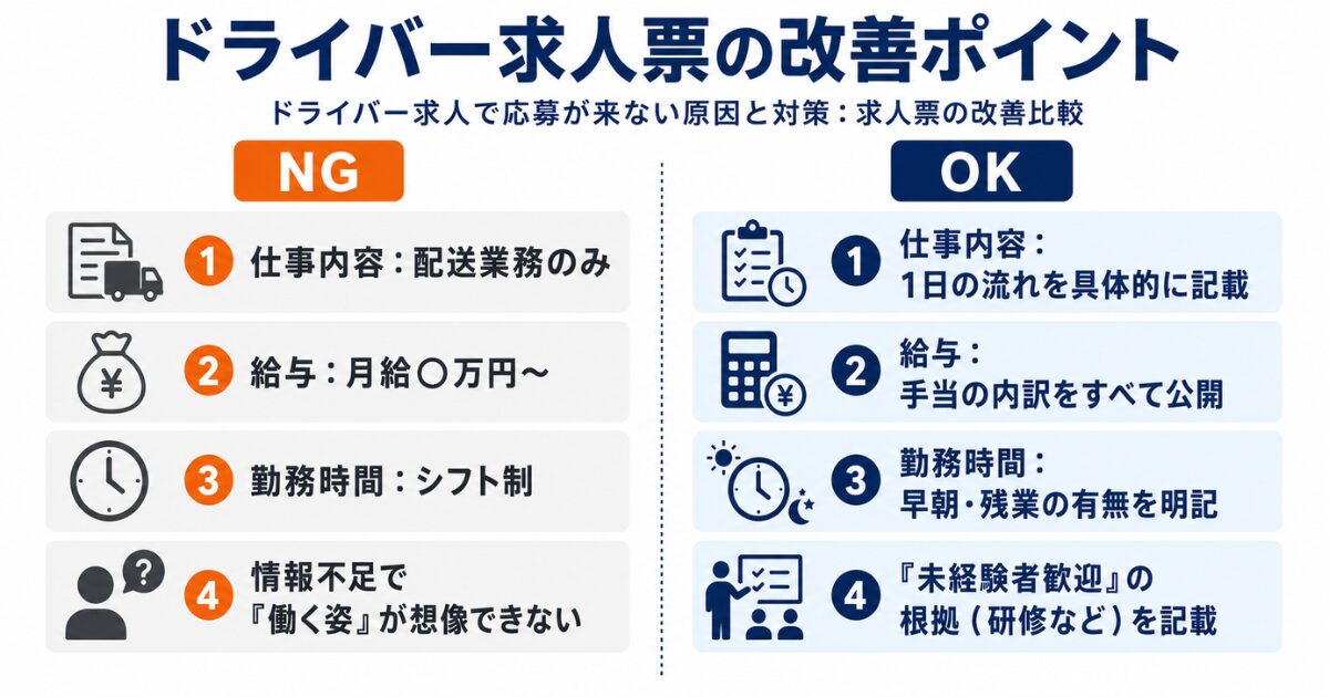まず改善したいドライバーの求人票のポイント