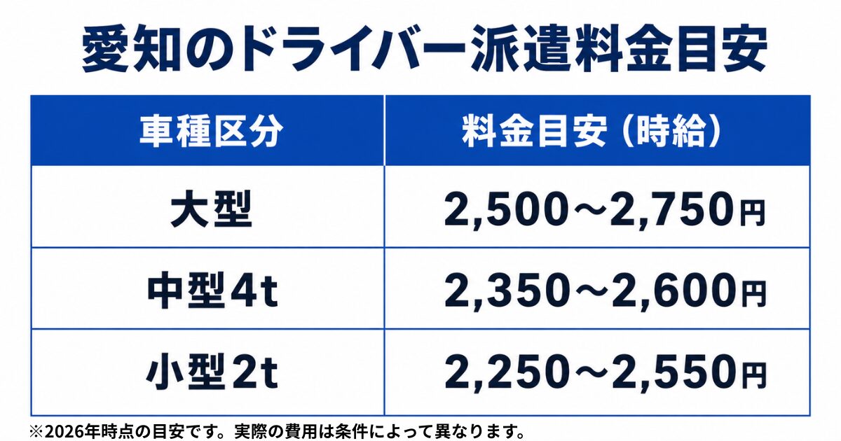 愛知のドライバー派遣料金の目安