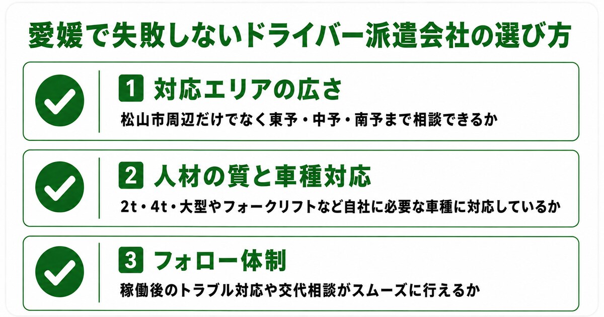愛媛でドライバー派遣会社を選ぶポイント