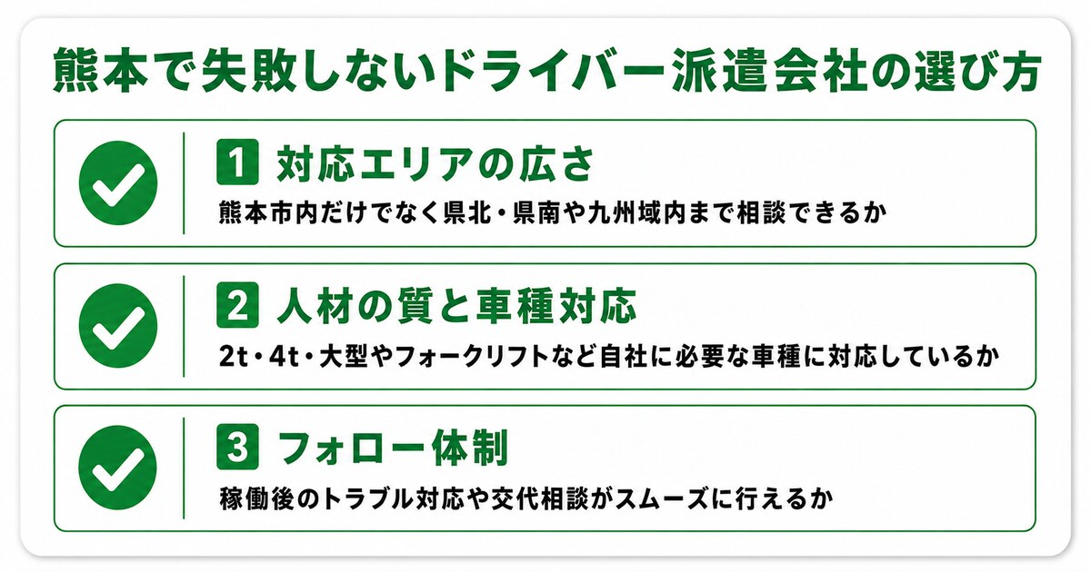 熊本でドライバー派遣会社を選ぶポイント
