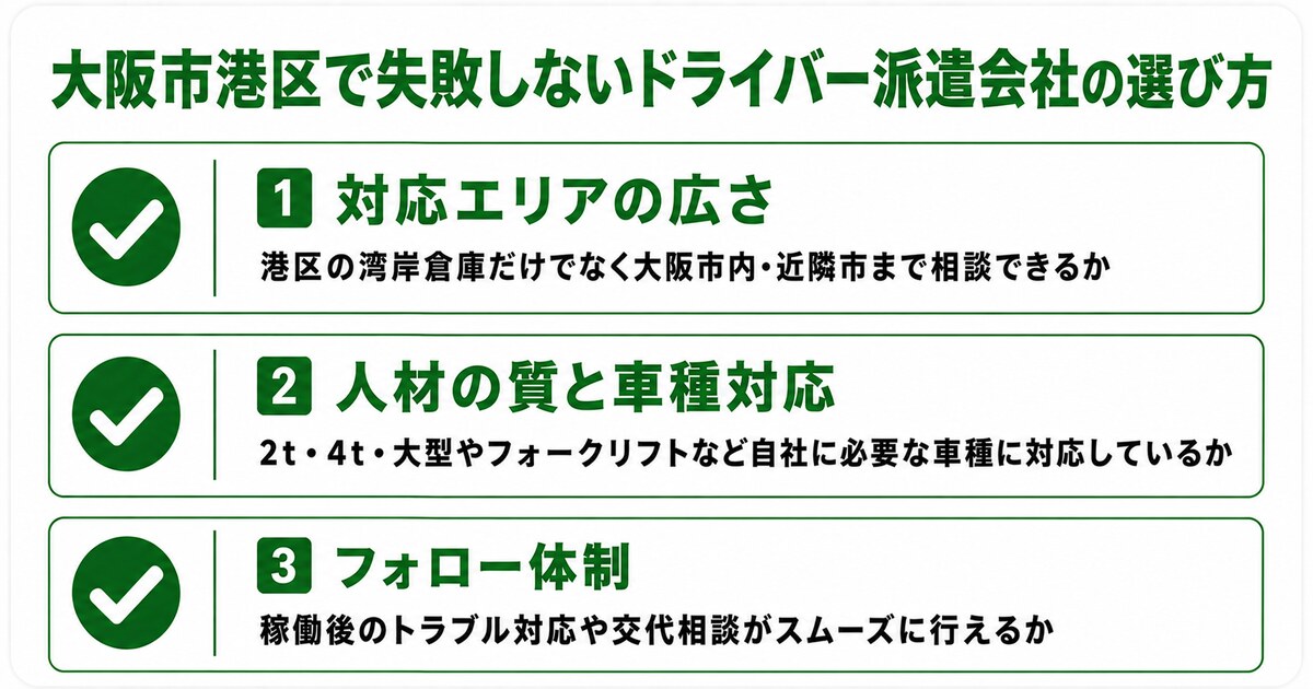 大阪市港区でドライバー派遣会社を選ぶポイント