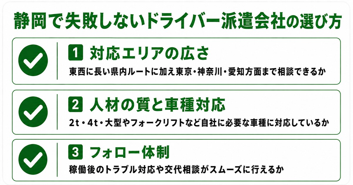 静岡でドライバー派遣会社を選ぶポイント